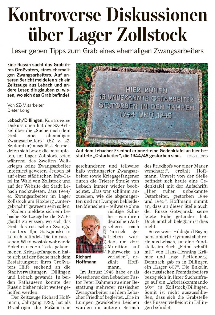 SZ Dillingen vom 20. Septermber 2014, S. C6, Dieter Lorig: Kontroverse Diskussionen über Lager Zollstock