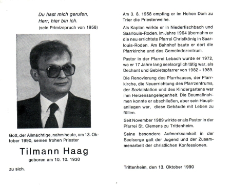 Tilmann Haag, Lebacher Priester 1972 - 1989